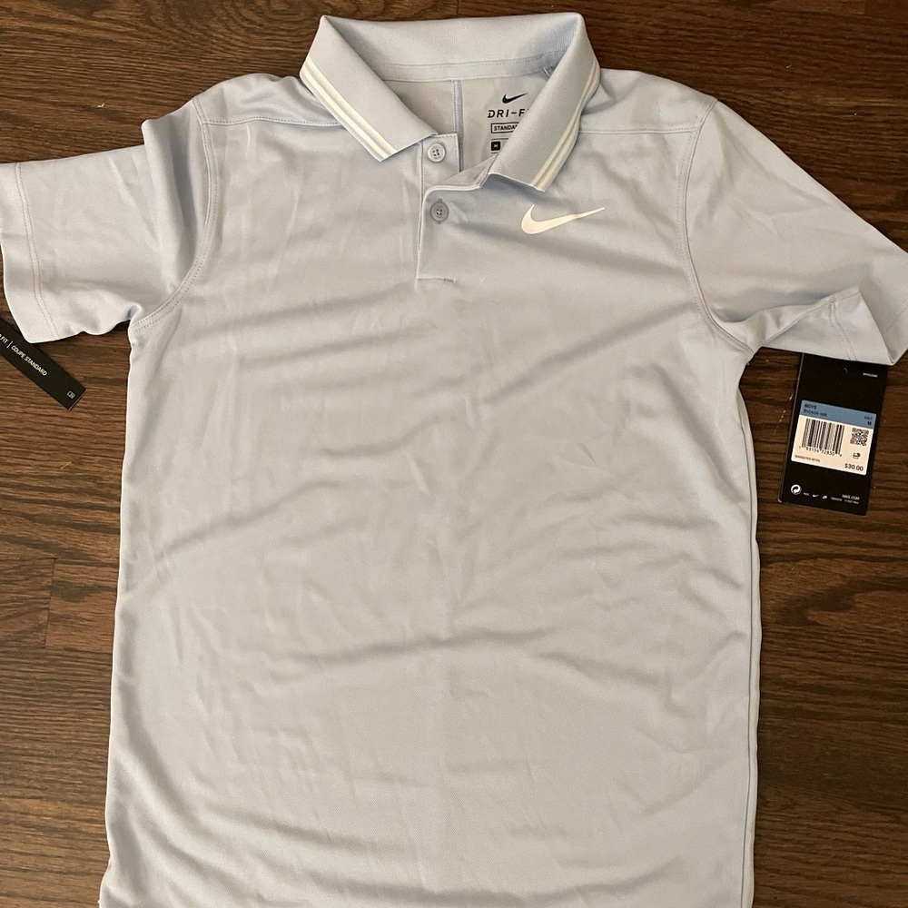 NWT!  NIKE Polo shirt Soft blue-gray color, M boys